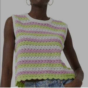 French Connection Knitted Crotchet Sweater Vest Pink Green Small